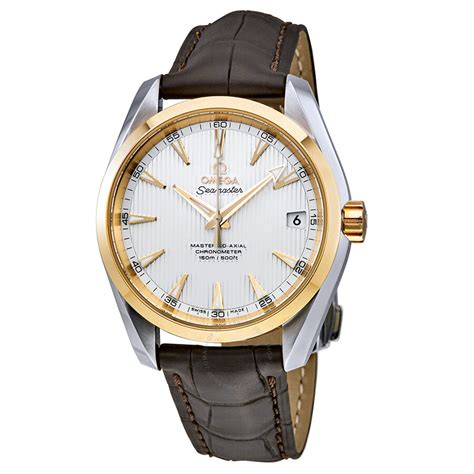 omega aqua terra silver dial brown leather mens|omega seamaster aqua terra 150mm.